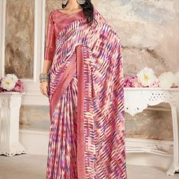 Satrani Pink Geometric Print Saree With Unstitched Blouse-picture-43