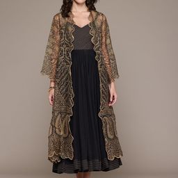 Ritu Kumar Embroidered Fit & Flare Midi Dress With Shrug-image-51