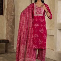 Sangria Women Bandhani Printed Cotton Kurta with Trousers & Dupatta-18