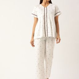 BROOWL Women White Printed Cotton Night suit-picture-54