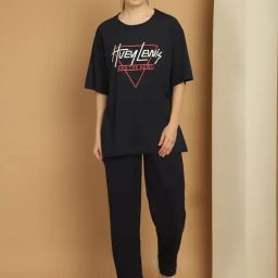 Vimal Jonney Black Cotton Printed T-Shirt & Track Pants Set-image-45