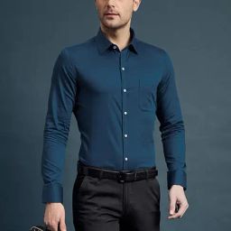 Louis Stitch Tea Blue Cotton Slim Fit Shirt-image-82