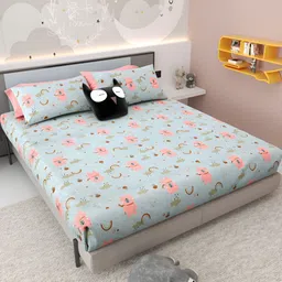 Jinaya's Multicoloured & Multicoloured Cartoon Characters 300 TC King Bedsheet with 2 Pillow Covers-image-88