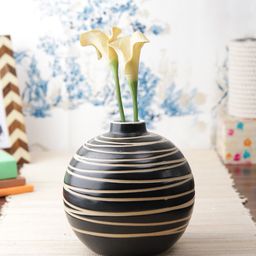 VarEesha Black Ceramic Cris Cross Organic Vase-image-73