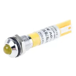 RS PRO Yellow Panel Mount Indicator 110V AC, Mounting Hole Size 8 mm, Termination Type Solder Tab, Model No 203802-6
