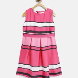 Stylestone Kids Pink Striped Dress With Tie Belt-image-63