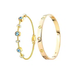 MEENAZ Set Of 2 Gold-Plated Stainless Steel Kada Bracelet-22