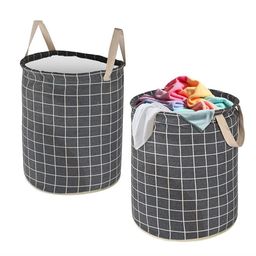 Kuber Industries Grey 2 Pieces Checked Cotton Foldable Laundry Bags 45 L Each-13