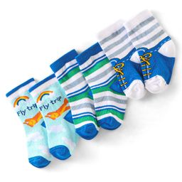 Cute Walk by Babyhug Anti Bacterial Ankle Length Non Terry Socks Stripes Pack of 3  - Blue & White-image-87