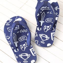 Pine Kids Slip On Flip Flops Games Print - Blue-image-109