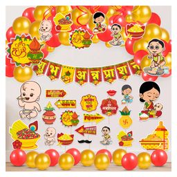 Zyozi Annaprasanam Decorations Rice Ceremony Decorations Items Gold & Red - Pack of 56-image-5