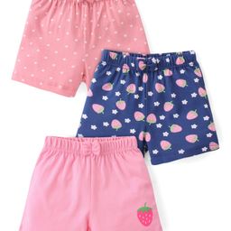 Babyhug Cotton Knit Shorts With Strawberry Print & Bow Applique Pack of 3 - Multicolor-image-56