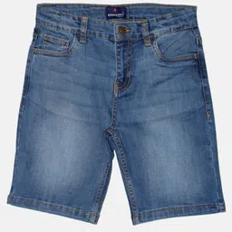 Kiddopanti Solid  Knee Length Denim Shorts - Mid Wash Blue-picture-9