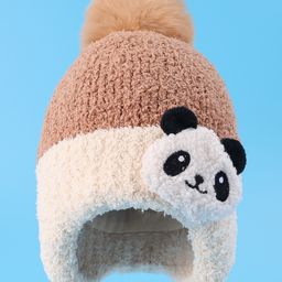 Babyhug Woolen Cap With Pom Pom & Panda Applique - Light Brown-image-37