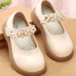 Babyoye Slip On Ballerinas with Velcro Closure Pearl Embellished - White-image-34