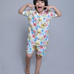 Little Clothing Cotton Woven Half Sleeves Floral Printed Coordinating Shirt With Shorts - Multi Colour-image-48