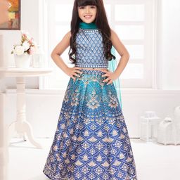 Tiny Kingdom  Sleeveless Floral Printed  Lehenga Choli Set - Blue-image-23