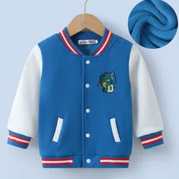 Kookie Kids Full Sleeves Bomber Jacket with Dino Patch Detailing - Blue-picture-36