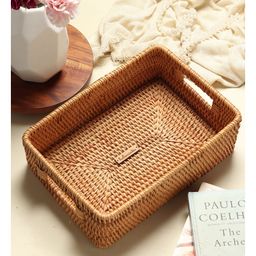 HABEREINDIA Rattan Tray, Bamboo Storage Baskets (Small)- Brown-21