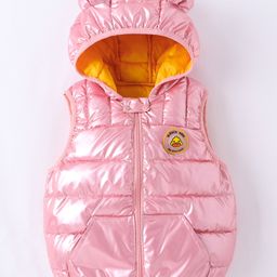 Kookie Kids Sleeveless Padded Hooded Jacket with Ears Applique & Duck Patch Detailing - Pink-image-87