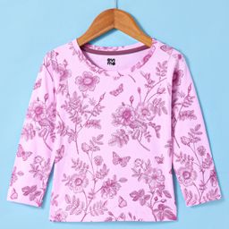 Evimo Single Jersey Knit Full Sleeves Floral Printed Top - Light Pink-image-99