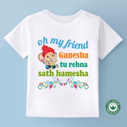 BLUSHES Ganesha Theme 100% Cotton Half Sleeve Ganesh Chaturthi Printed Tee-White-image-49