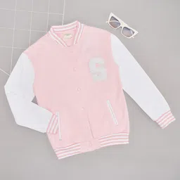 Pantaloons Junior Cotton Full Sleeves Colour Blocked Alphabets Patch Detailed Jacket - Pink-picture-31