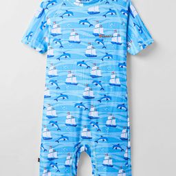 Rovars Cotton Lycra Half Raglan Sleeves Legged Swimsuit with Nautical Theme Print - Light Blue-image-63