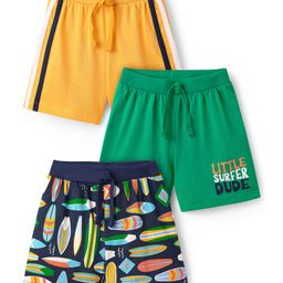 Babyhug Single Jersey Knit Shorts With Abstract Print Pack Of 3 - Yellow Green & Navy Blue-image-70