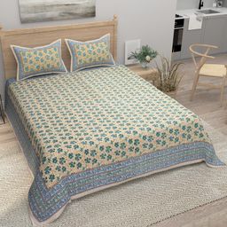 Bombay Spreads 100 Percent Cotton King Size Bedsheet With 2 Pillow Covers With 140 Thread Count - Beige-image-58