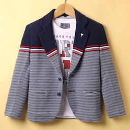 Dapper Dudes Full Sleeves Striped Blazer With Typography Printed Tee - Dark Blue-image-40