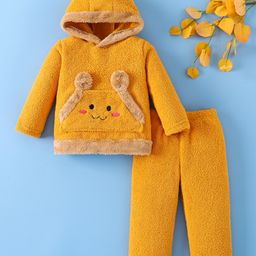 Mark & Mia Full Sleeves Winter Wear Hooded Night Suit With Animal Print - Yellow-picture-8