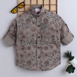 BAATCHEET Cotton Woven Full Sleeves Floral Printed Shirt - Brown-image-4