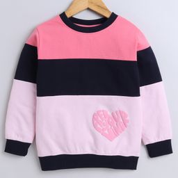 BUMZEE Looper Knit Full Sleeves Heart Printed Sweatshirt - Pink & Navy Blue-image-51