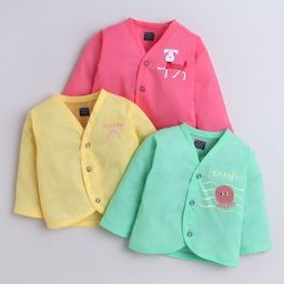 Polka Tots Cotton Woven Pack Of 3 Full Sleeves Octopus & Rainow Printed Jhablas - Red Green & Yellow-image-87