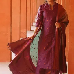 Moda Rapido Floral Woven Design Mandarin Collar Straight Kurta With Trouser And Dupatta-image-12