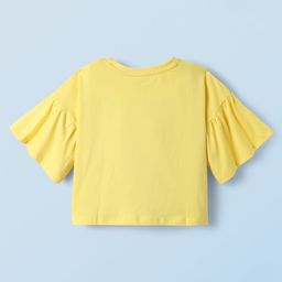 Honeyhap 100% Premium Cotton Bio Finish Half Flutter Sleeves Oversized Tops with Floral Print Pack of 2 - Bright White & Lemon Drop image 3