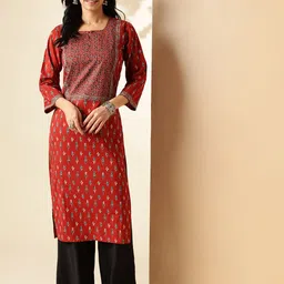 KALINI Women Floral Printed Keyhole Neck Floral Kurta-image-81