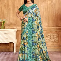 Panzora Floral Poly Crepe SareeWith Unstitched Blouse Piece-picture-15