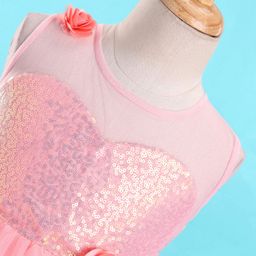 Bluebell Woven Sleeveless Party Frock with Sequin Embellished & Net Detailing - Peach image 4