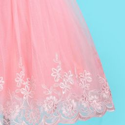 Bluebell Woven Sleeveless Party Frock with Sequin Embellished & Net Detailing - Peach image 5