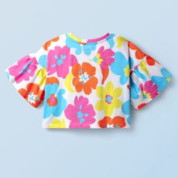 Honeyhap 100% Premium Cotton Bio Finish Half Flutter Sleeves Oversized Tops with Floral Print Pack of 2 - Bright White & Lemon Drop image 5