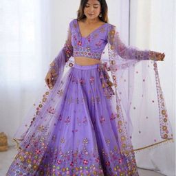 CRAFTLE Embroidered Thread Work Semi-Stitched Lehenga & Unstitched Blouse With Dupatta-image-19