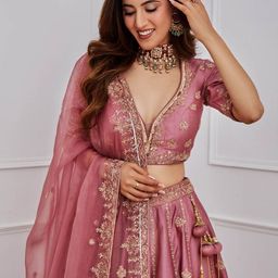FABPIXEL Embroidered Sequinned Semi-Stitched Lehenga & Unstitched Blouse With Dupatta image 5