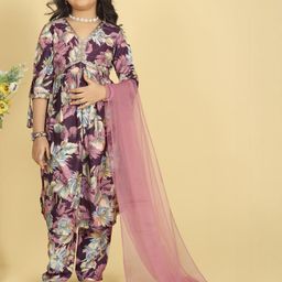 NIVUDI Girls Floral Printed Regular Kurta with Salwar & With Dupatta-picture-3