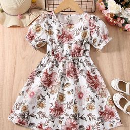 Kidotsav Floral Print Puff Sleeve Fit & Flare Dress-image-12