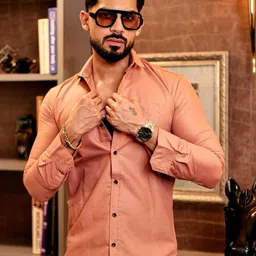 VORTEX Men Original Fit Solid Spread Collar Cotton Casual Shirt-picture-0