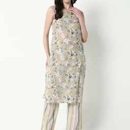SHOWOFF Floral Printed Straight Kurta With Trouser-image-68