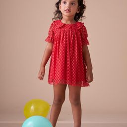 KidsDew Girls Self Design Puff Sleeve A-Line Knee Length Dress-picture-34