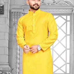 OCMOH Men Striped Straight Kurta (Green)-image-88